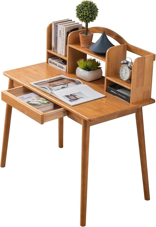 Solid Wood Desk with Drawers Wooden Computer Desk for Home Office Gaming Study Desk for Small Spaces Writing Work Desk for BedroomEasy Assembly (Teak Color 40 inch)