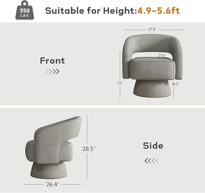 ANJ Swivel Accent Chair Modern Luxury Velvet Accent Chair Comfy Round Armchiars 360 Degree Swivel Barrel Chairs for Living Room Bedroom Office Grey