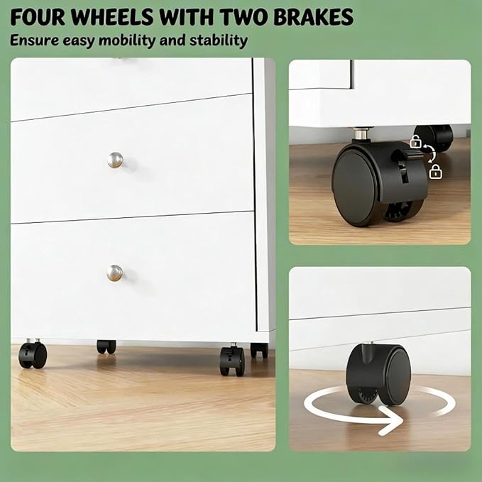 Mobile File Cabinet Office Cabinets with 4 Smooth Wheels for Home Office Rolling Filing Storage Cabinet Compact Printer Stands with 3 Drawers &amp Natural Wood Storage Box on The Top for Letter/A4 S