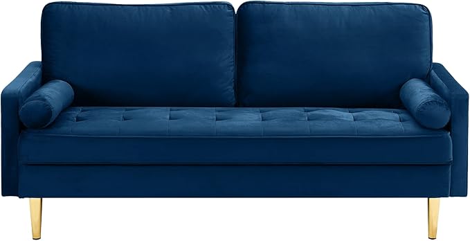 Modern Navy Tufted Velvet Loveseat Futon Club Two Seater Sofa Compact for Living Room Studio Office Dormitory Breathable Spring Small Sofas for Entertainment Room Suitable Bedroom (67 Navy)