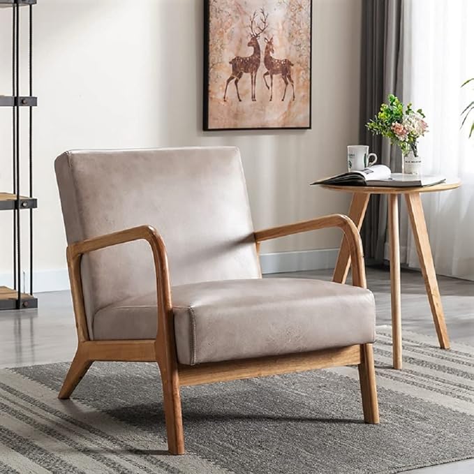 Classic Mid Century Modern Accent Chairs for Living Room or Bedroom Espresso Open ed Armchair with Plush Cushioning and Microfiber Upholstery Light Camel