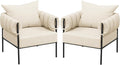 Comfy Accent ChairModern Living Room ChairsReading Chair with Metal FrameModern Living Room Chairs with Waist Cushion for Bedroom (Beige Set of 2)