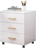 3 Drawer Mobile File Cabinet Under Desk Storage Organizer with Lock Wooden 14.5'' Extended Desktop Small Rolling Filing Cabinet for Home Office Makeup Organization Letters/A4(White)
