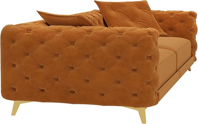 Ball &amp Cast 3-in-1 Convertible Sleeper Sofa with Movable Ottoman97.7 Velvet Pull Out Sofa Bed Modern Button Tufted 4-Seater Sofa Couch with Deep Seat for Living Room ApartmentOfficeOrange