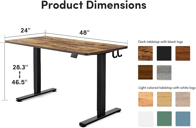 FEZIBO Electric Standing Desk 48 x 24 Inches Height Adjustable Stand up Desk Sit Stand Home Office Desk Computer Workstation Vintage Brown
