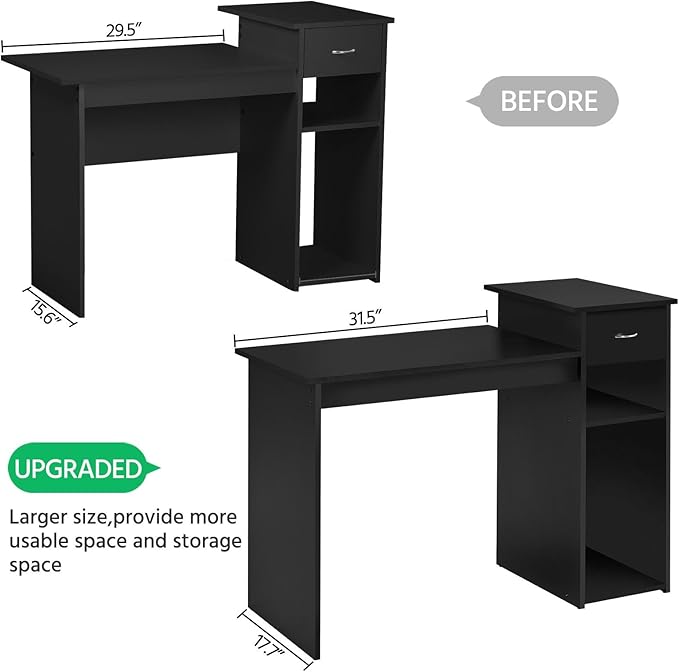 Yaheetech Home Office Computer Desk with Storage Drawer and Monitor Stand Wooden PC Laptop Table Modern Simple Style Computer Workstation for Study Writing Black