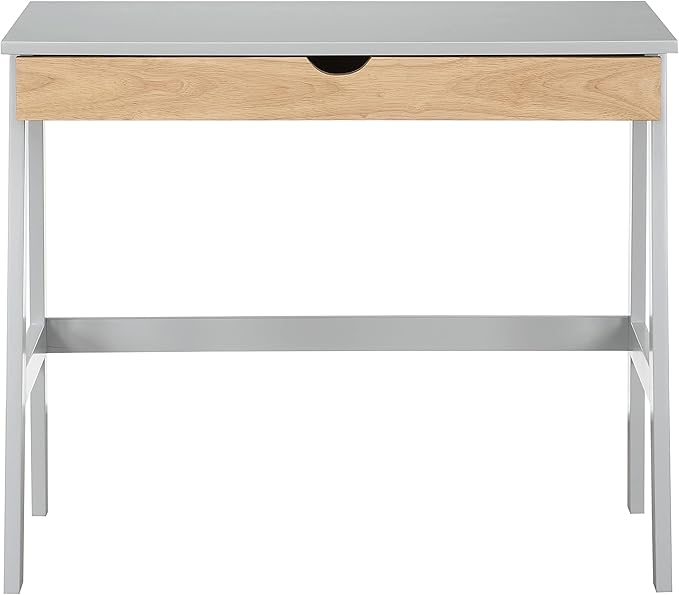 Office Writing Work Study Desk in GrayNatural Single Extension Metal Glides Easy assembl for Study and Home Office