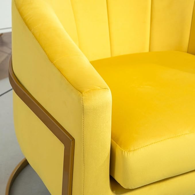 Velvet Modern Accent Armchair - Luxury Gold Frame | Versatile Seating for Living Room Bedroom Office Yellow