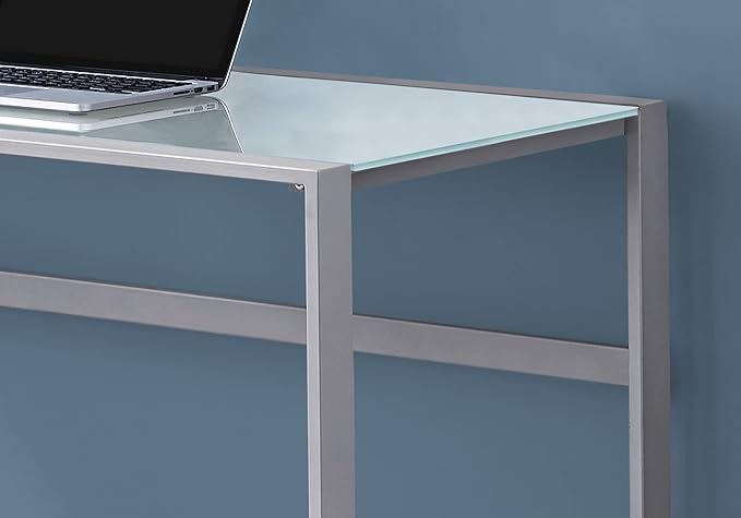 Monarch Specialties Study Laptop Table for Home &amp Office-Tempered Glass Top Computer Desk-Metal Legs 48 L Silver