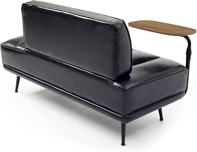 Upholstered Leather loveseat Sofa 55 Modern Bedroom Bench Window Bench with 360-degree Swivel Tray Small Couch for Living Room Bedroom Hallway Dark Black