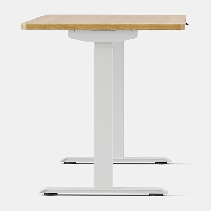 Branch Duo Standing Desk 58 Inches - Adjustable Standing Desk with 20” Range - OLED Control Panel - Frameless Design &amp Compact Size Suitable for Many Spaces - Woodgrain Top - White Base
