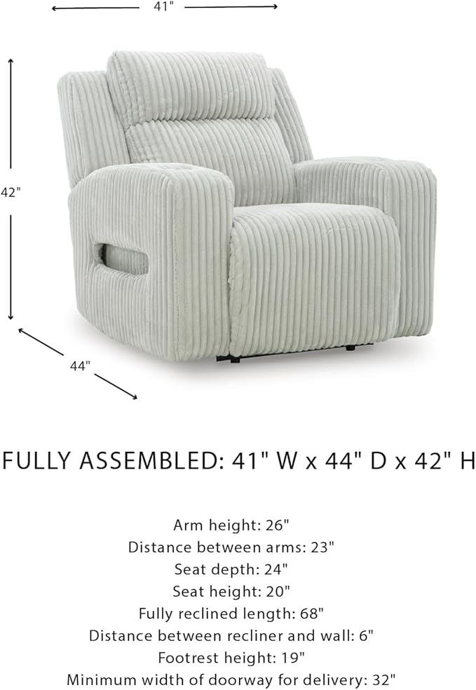 Signature Design by Ashley Broad Cove Casual LED Power Recliner with Adjustable Headrest Storage and USB Ports Light Gray