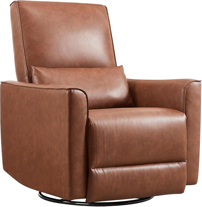 Swivel Rocking Nursery Recliner Chair Glider Rocker Recliner with High Backrest &amp Deep Seat PU Leather Sofa Chair for Nursery Living Room Bedroom and Home Theater Brown
