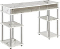 Convenience Concepts Designs2Go No Tools Student Desk 47.25 - Contemporary Office Dorm Room Desk and Vanity with Storage Shelves White Faux Marble II/Chrome