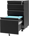 3-Drawer Mobile File Cabinet with Lock &amp Wheels Under Desk Lateral Filing Cabinet for Legal/Letter/A4 Files Adjustable Shelf Easy Assembly Office Home Storage Dark Black