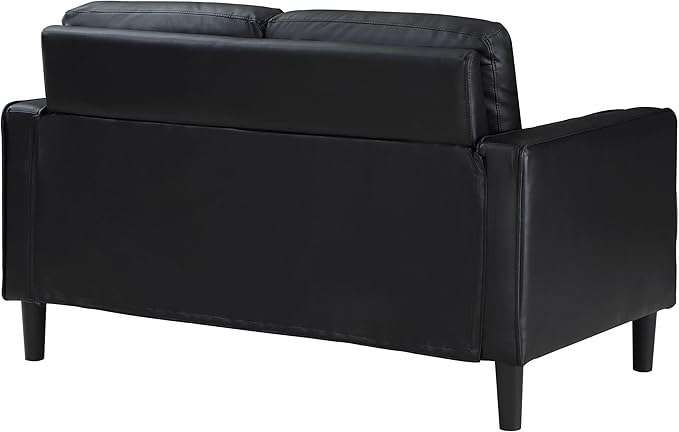 Coaster Home Furnishings - Ruth - Leatherette - Upholstered Loveseat with Track Arms Attached Seats and Backs and Straight Tapered Legs - Living Room - Black - 508362