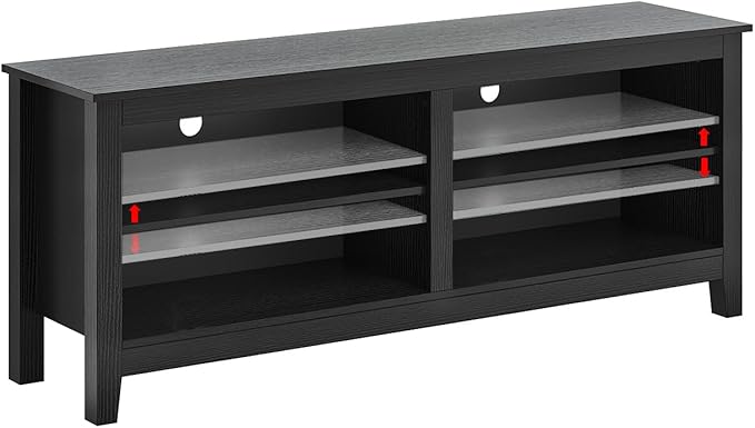 TV Stand for 65 inch TV with StorageModern TV Entertainment Center for BedroomTV Media Console Table with 4 Open Storage Shelve55 inch Wood TV Cabinet Black