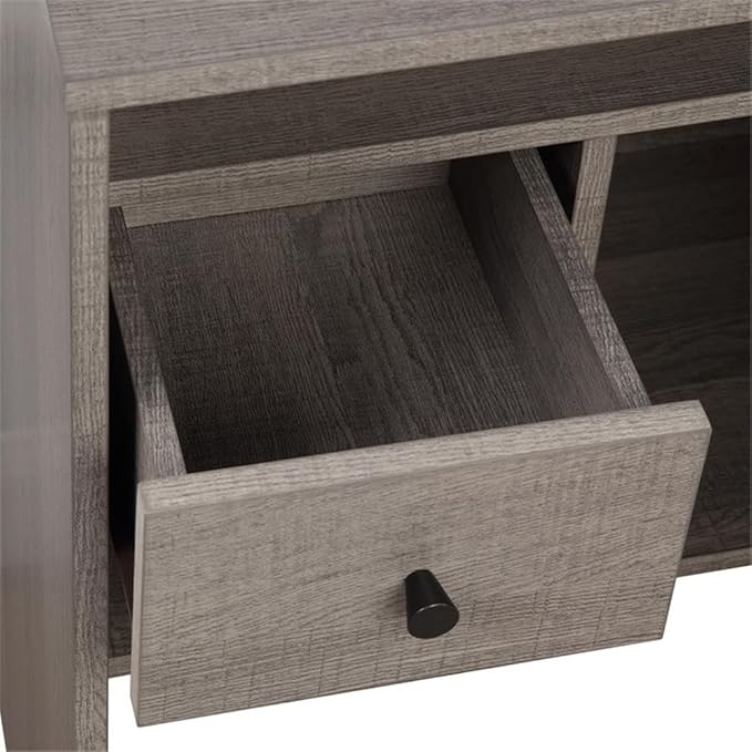 Pemberly Row Modern Lane L-Shape Desk Farm Oak Gray Finish Sturdy Metal Frame 55 W x 35 D x 30 H Accessory Drawer Adjustable Shelf Home Office Desk for Storage and Organization