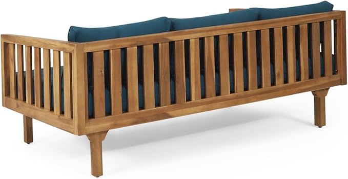 Merax Solid Acacia Wood Couch Chaise Lounge Chair Indoor 3 Seater Daybed Sofa Couches with Cushions &amp Pillow Heavy Frame Day Bed for Living Room Office Outdoor Balcony Patio Water Resistant