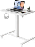 YIHAYO Mobile Small Standing Desk 24 x 16 Inches Adjustable Height Portable Rolling Laptop Desk with Lockable Wheels Computer Workstation for Home Office with Hook White