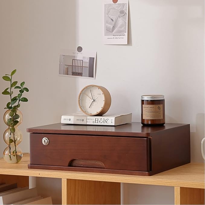 Desktop File Cabinet - Desktop Storage Box With Drawers Lockable File Cabinet Solid Wood Storage Box Drawer Desk Organizer Home Office Desk Drawer Cabinet Drawers Wooden Box (B 1 Drawer)