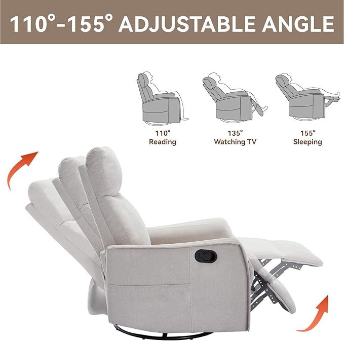 360°Swivel in Fabric Reclining ChairsHeat Massage Manual Recliner ChairSmall Recliners SpacesSingle Lazyboy Recliner Sofa for Living RoomRVBedroomBeige