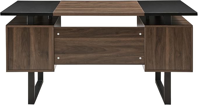 Computer Desk with 4 Drawers for Files Organization 59 Large Home Office Desk with Storage Shelves Industrial Study Writing Table Workstation for Home Office Study Room Walnut and Black