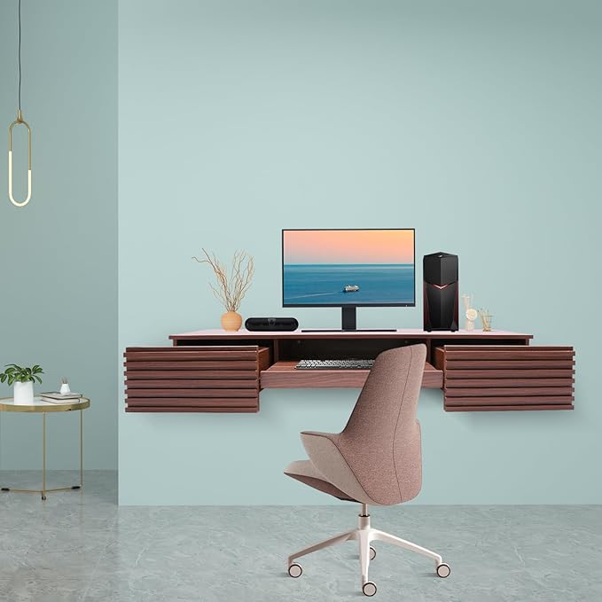 Wall Mounted Desk Render Mid-Century ModernDrop Down Table Floating Desk for Wall Laundry Room Bar Home Office Small Space (Walnut)