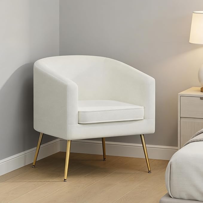 Velvet Barrel Chair Modern Accent Chair Set of 4 with Metal Sturdy Legs Club Chair Comfy Armchair Modern Tub Chair for for Living Room Bedroom Waiting Room White