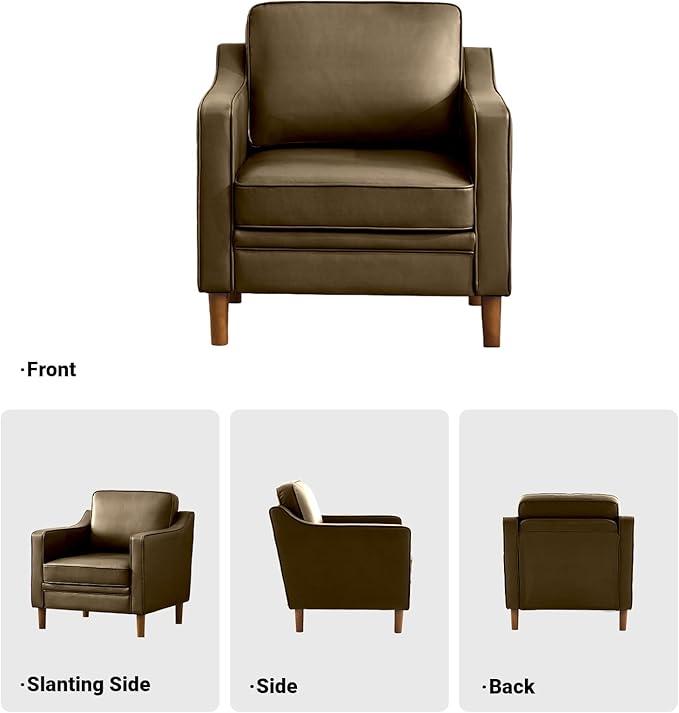 Kingfun Accent Chair Living Room Chairs Faux Leather Reading Armchair Mid Century with Solid Wood Foot Upholstered Modern Decor for Bedroom Apartment Green
