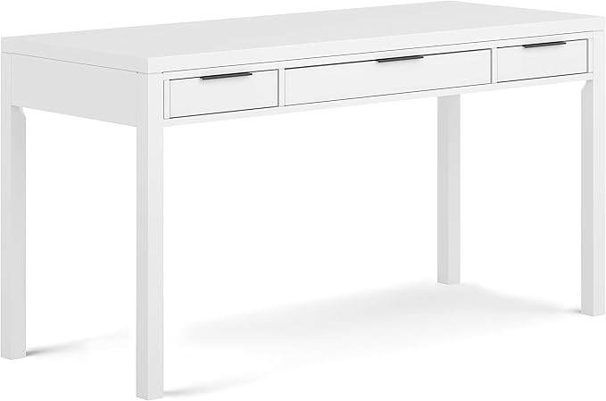 SIMPLIHOME Hollander Desk - 60 Inch Wide Solid Wood Writing Desk in White Contemporary Home Office Computer Table for Workspace or Study with 2 Drawers and Flip-Down Keyboard Tray
