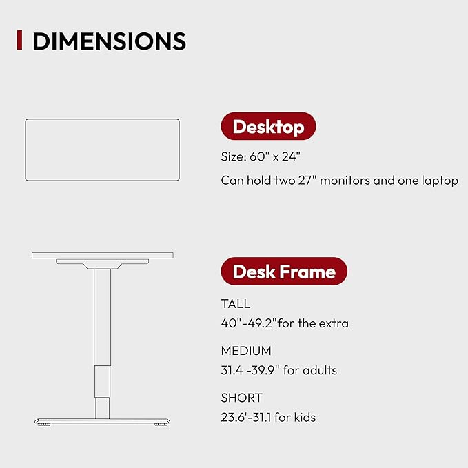 SANODESK Standing Desk with Dual Motor 3-Stage Lifting Column Handset with 3 Preset and Sit-Stand Reminder - 60 inch One-Piece Mahogany Desk/White Frame Height Adjustable Desk for Home and Office