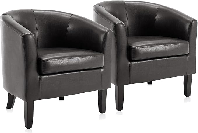 BELLEZE Accent Barrel Chair Set of 2 Linen Round Chair Club Tub Sofa Corner Chair with Flared Legs and Cozy Soft Padding for Living Room Bedroom Waiting Room - Brown