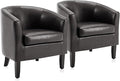 BELLEZE Accent Barrel Chair Set of 2 Linen Round Chair Club Tub Sofa Corner Chair with Flared Legs and Cozy Soft Padding for Living Room Bedroom Waiting Room - Brown