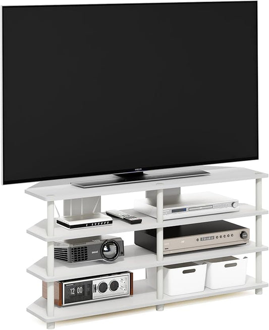 Furinno ECON TV Stand 4-Tier Corner Entertainment Center TV Console for TV up to 55 Inch Easy Assembly for Living Room Bedroom White