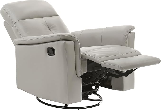 Lexicon Swivel Glider Recliner Chair Comfy Nursery Glider Top Grain Leather Match Recliner Manual Reclining Chair for Living Room/Office/Apartment Silver