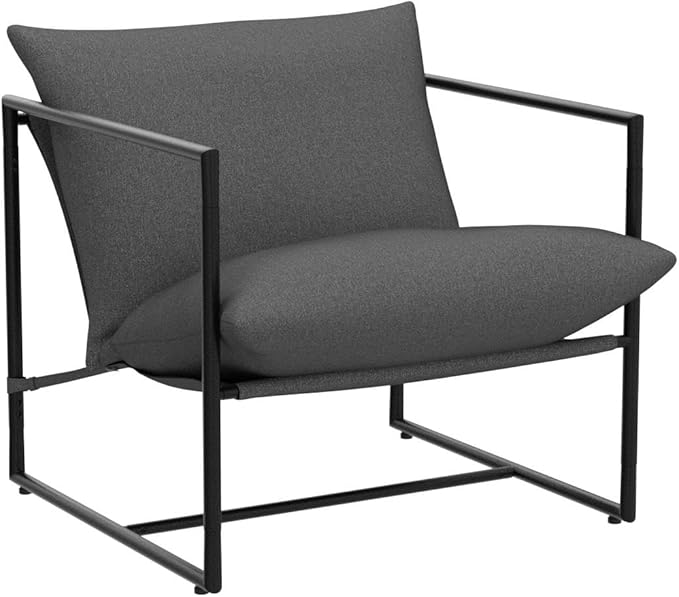Zinus Aidan Sling Accent Chair Metal Framed Armchair with Shredded Foam Cushioning Dark Grey