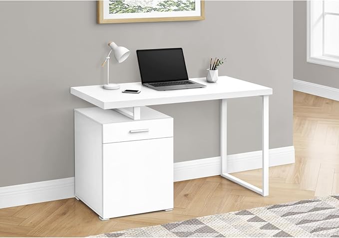Computer Desk Home Office | Storage Drawers Modern White Laminate