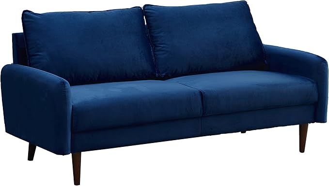 INSTORY Velvet Sofa Mid-Century Modern Couch with Wooden Legs for Living Room - Space Blue