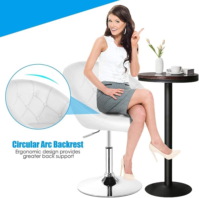 LDAILY LUARANE Modern Vanity Chair Height Adjustable PU Leather Accent Chair with Metal Frame Round Tufted Back Tilt Swivel Makeup Chair for Living Room Bedroom Lounge Pub White (1)