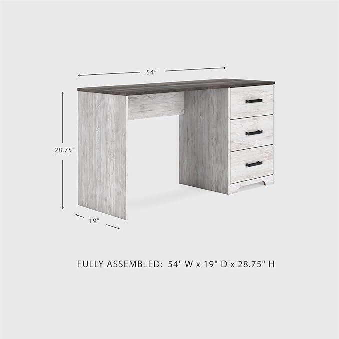 Signature Design by Ashley Shawburn Farmhouse 3-Drawer 54 Home Office Desk White &amp Gray