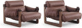 Vintage Solid Wood Frame Lounge Chair with Resilient Silk-Cotton Fill &amp Ergonomic Support for Living Spaces (Brown Two Chairs)