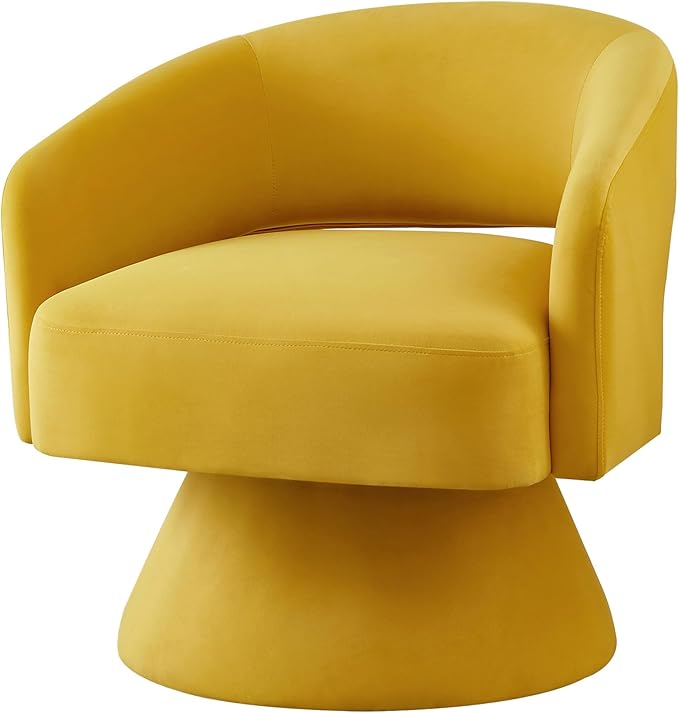 Swivel Barrel Chair Velvet Round Upholstered Accent ChairsLounge Chair with Open Backrest 360 Degree Comfy Single Sofa Dresser Chair for Living Room Hotel Bedroom Office (Yellow)