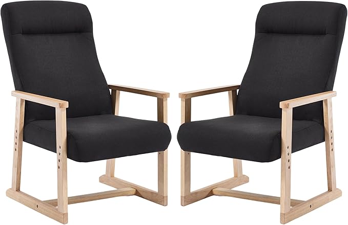 KCC Recliner Chair Adjustable Small Fabric Single Sofa with Ergonomic Back SupportAccent Chair for Living Room Nursery Bedroom Black Set of 2