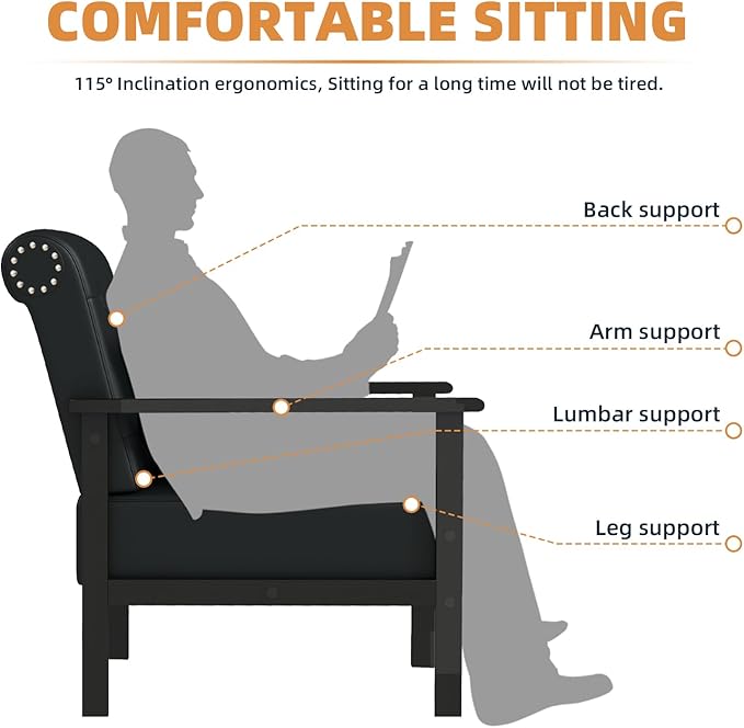 AODAILIHB Black Accent Chair Set of 2 Mid Century Modern Living Room Chairs Armchairs Waiting Room Chairs Small Accent Chair Comfy Leather Side Chair for Living Room Office with Pillow (2 Black)