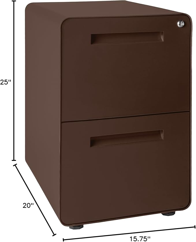 Laura Davidson Furniture Stockpile 2 Drawer Mobile File Cabinet with Lock - Under Desk Metal Filing Cabinet Legal/Letter File Folders Wheels and Stationary Feet Pre-Assembled Dark Brown