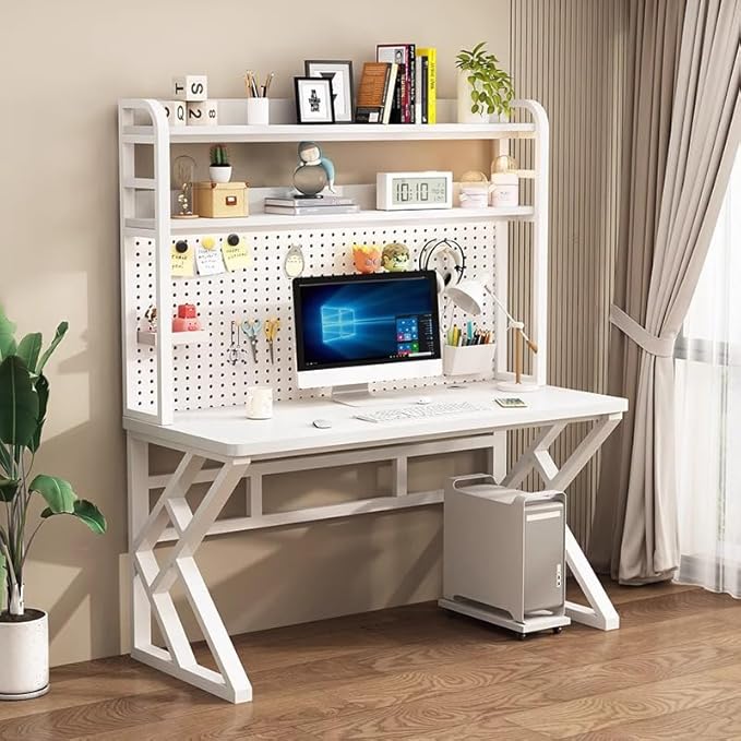 31.5in Computer Desk with Pegboard Gaming Desk with Storage Shelves PC Gamer Workstation Desk Modern Study Writing Table for Home Office Bedroom (White 31.5in/80cm)