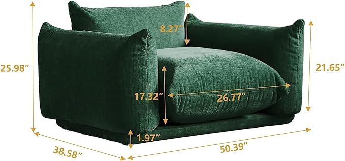 JACH Mid-Century Comfy Sofa Couch with Thick Cushion Chenille Single Accent Chair Deep Seat Couches 50 Plush Sofas Furniture for Small Spaces Living Room Bedroom Green