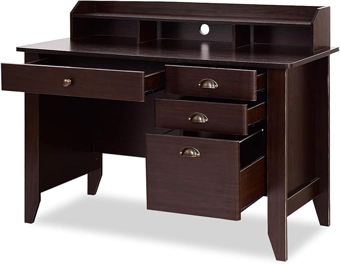 Safeplus 48 Computer Desk with 4 Storage Drawers and Hutch Wood Executive Table for PC Laptop
