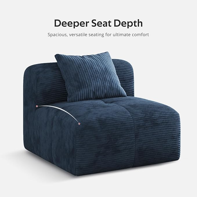 118 Oversized 3-Seater Cloud CouchL-Shaped Boneless Couch Modern Corduroy Upholstery couches for Living Room Modular sectional SofaMovable Ottoman No Assembly Required (Blue)